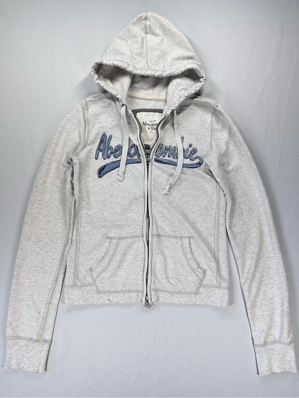 Vintage Abercrombie & Fitch Y2K Full Zip Gray Spellout Hoodie M
